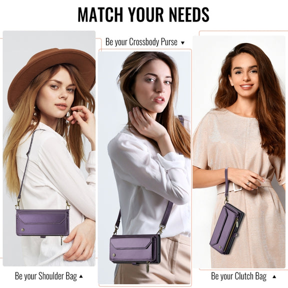 For iPhone 16 CaseMe C36 Card Slots Zipper Wallet RFID Anti-theft Leather Phone Case(Purple)
