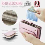 For iPhone 16e CaseMe C36 Card Slots Zipper Wallet RFID Anti-theft Leather Phone Case(Pink)