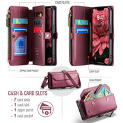 For iPhone 16e CaseMe C36 Card Slots Zipper Wallet RFID Anti-theft Leather Phone Case(Red)