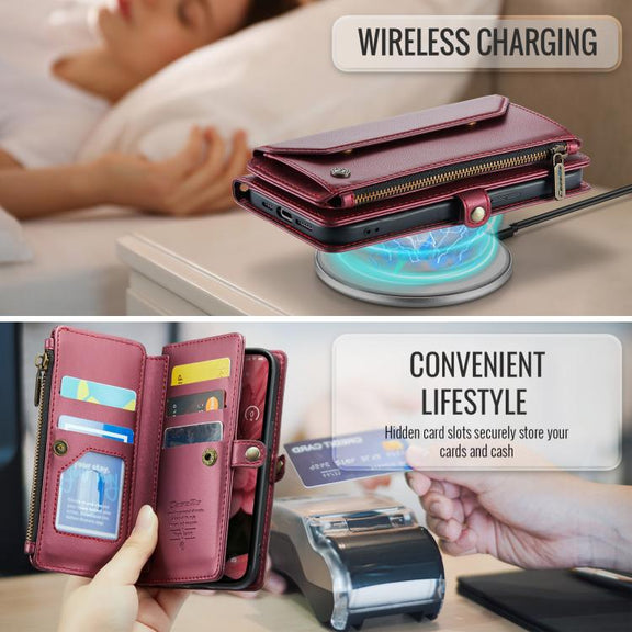 For iPhone 16e CaseMe C36 Card Slots Zipper Wallet RFID Anti-theft Leather Phone Case(Red)