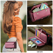 For iPhone 16e CaseMe C36 Card Slots Zipper Wallet RFID Anti-theft Leather Phone Case(Red)