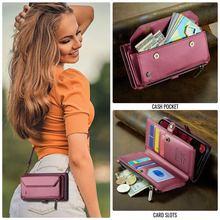For iPhone 16e CaseMe C36 Card Slots Zipper Wallet RFID Anti-theft Leather Phone Case(Red)