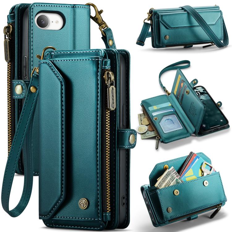 For iPhone 16e CaseMe C36 Card Slots Zipper Wallet RFID Anti-theft Leather Phone Case(Blue)