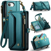 For iPhone 16e CaseMe C36 Card Slots Zipper Wallet RFID Anti-theft Leather Phone Case(Blue)
