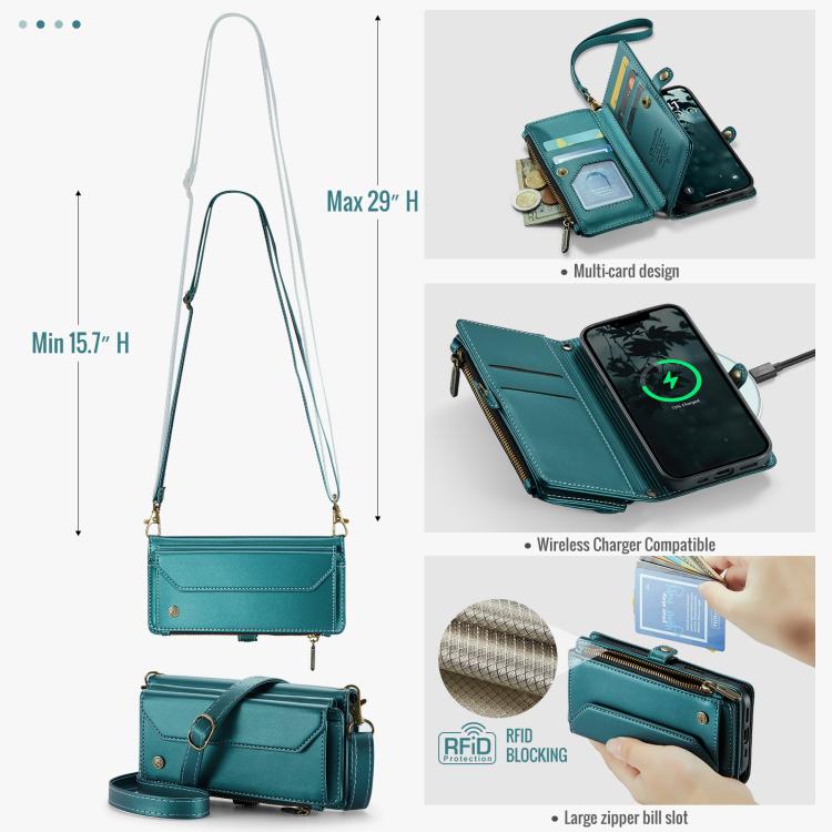 For iPhone 16e CaseMe C36 Card Slots Zipper Wallet RFID Anti-theft Leather Phone Case(Blue)