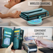 For iPhone 16e CaseMe C36 Card Slots Zipper Wallet RFID Anti-theft Leather Phone Case(Blue)