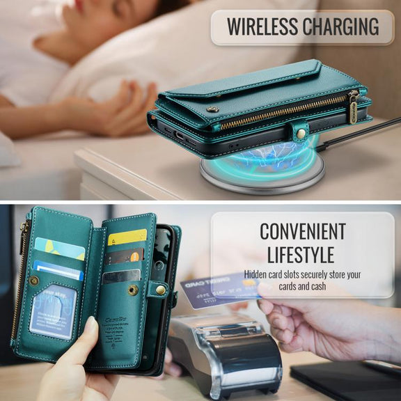 For iPhone 16e CaseMe C36 Card Slots Zipper Wallet RFID Anti-theft Leather Phone Case(Blue)