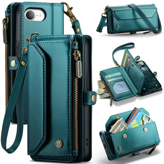For iPhone 16e CaseMe C36 Card Slots Zipper Wallet RFID Anti-theft Leather Phone Case(Blue)