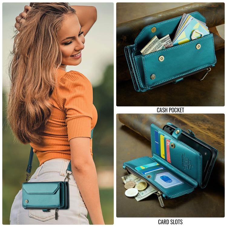 For iPhone 16e CaseMe C36 Card Slots Zipper Wallet RFID Anti-theft Leather Phone Case(Blue)