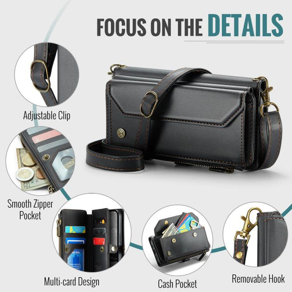 For iPhone 16e CaseMe C36 Card Slots Zipper Wallet RFID Anti-theft Leather Phone Case(Black)