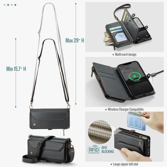 For iPhone 16e CaseMe C36 Card Slots Zipper Wallet RFID Anti-theft Leather Phone Case(Black)