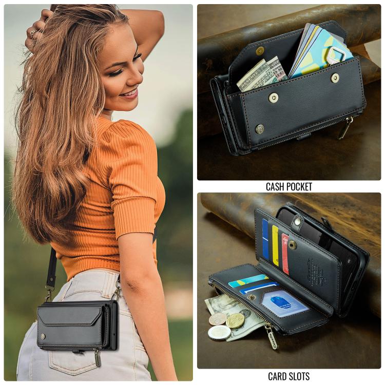 For iPhone 16e CaseMe C36 Card Slots Zipper Wallet RFID Anti-theft Leather Phone Case(Black)