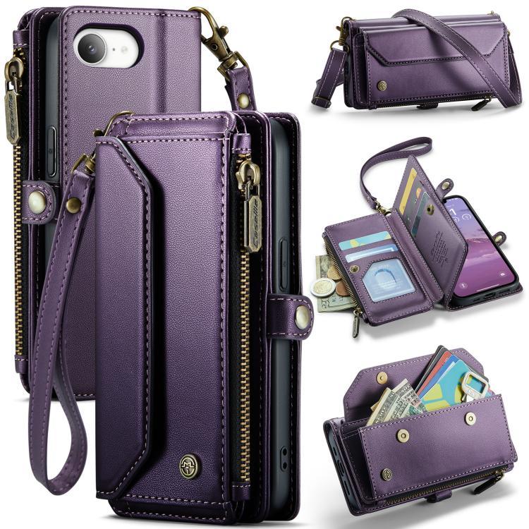 For iPhone 16e CaseMe C36 Card Slots Zipper Wallet RFID Anti-theft Leather Phone Case(Purple)