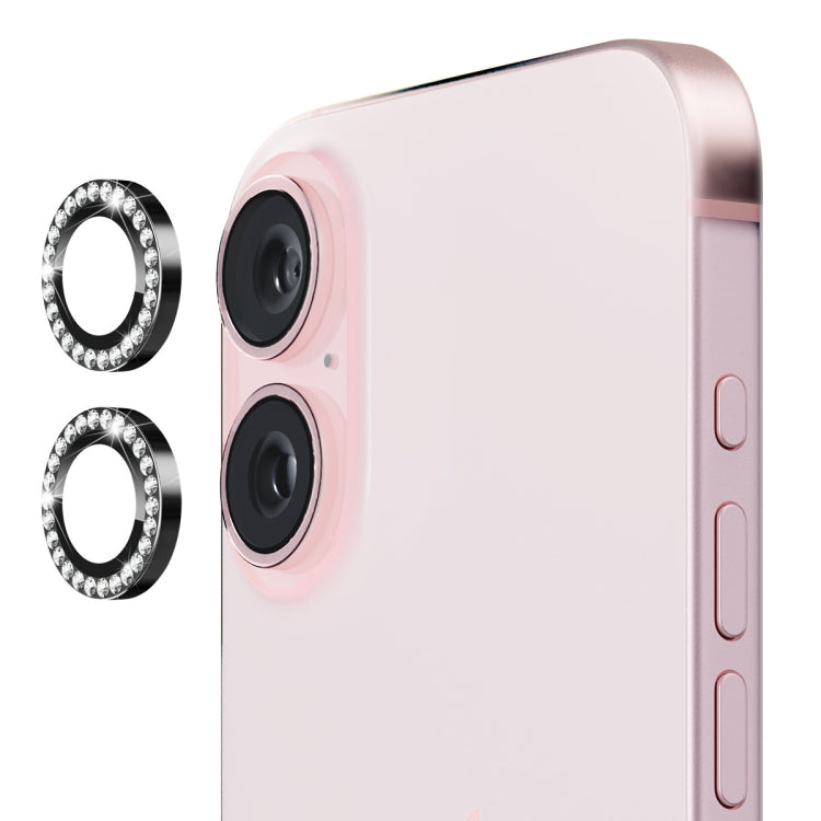For iPhone 16 / 16 Plus ENKAY AR Anti-reflection Individual Diamond Ring Camera Lens Glass Full Film(Black)