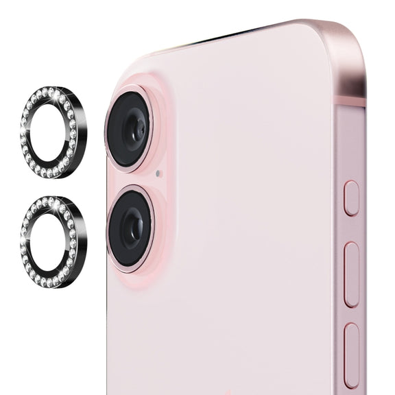 For iPhone 16 / 16 Plus ENKAY AR Anti-reflection Individual Diamond Ring Camera Lens Glass Full Film(Black)