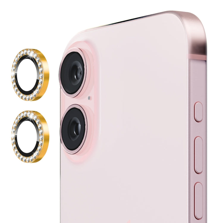 For iPhone 16 / 16 Plus ENKAY AR Anti-reflection Individual Diamond Ring Camera Lens Glass Full Film(Golden)