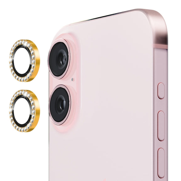 For iPhone 16 / 16 Plus ENKAY AR Anti-reflection Individual Diamond Ring Camera Lens Glass Full Film(Golden)