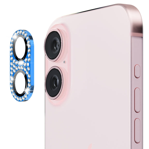 For iPhone 16 / 16 Plus ENKAY Hat-Prince Blink Diamond Camera Lens Aluminium Alloy Tempered Glass Film(Navy Blue)