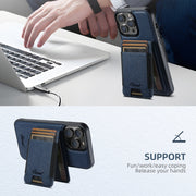 For iPhone 16 Pro Suteni H17 Cross Grain Leather MagSafe Detachable Wallet Phone Case(Blue)