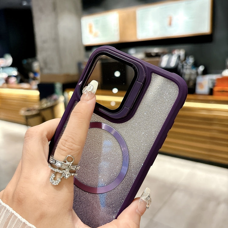 For iPhone 16 Pro Max CD-grain Gradient Glitter Magsafe Acrylic Hybrid TPU Phone Case(Black)