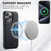 For iPhone 16 Plus Suteni H18 Cross Grain MagSafe Wallet Leather Phone Case(Black)