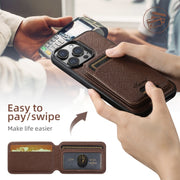 For iPhone 13 Suteni H18 Cross Grain MagSafe Wallet Leather Phone Case(Brown)