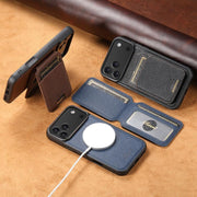 For iPhone 16 Plus Suteni H18 Cross Grain MagSafe Wallet Leather Phone Case(Black)
