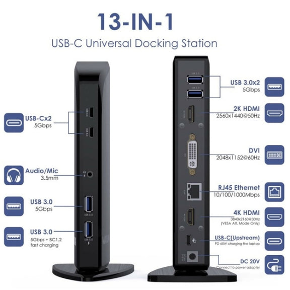 WAVLINK UG39PD1 13 in 1 Type-C Triple Monitors 4K HD Docking Station, Plug:AU Plug