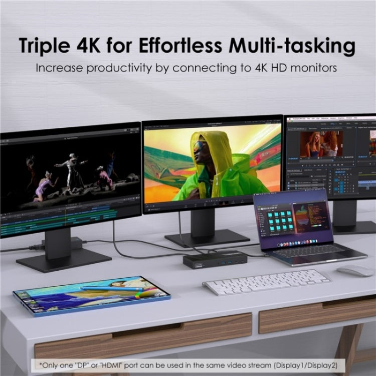 WAVLINK UG69PD25 Pro 100W PD Charging Triple 4K Display Laptop Docking Station, Plug:UK Plug