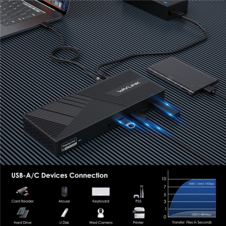 WAVLINK UG69PD25 Pro 100W PD Charging Triple 4K Display Laptop Docking Station, Plug:UK Plug