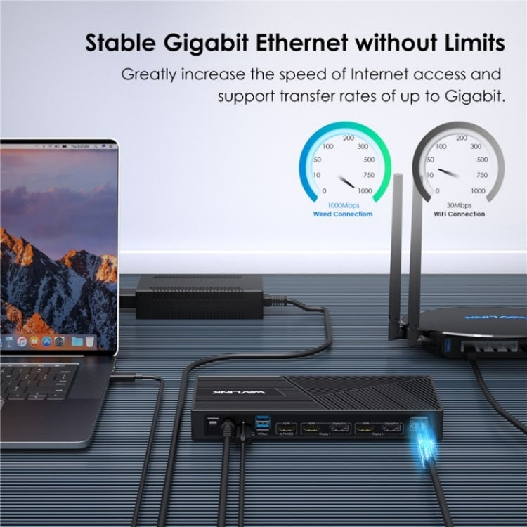 WAVLINK UG69PD25 Pro 100W PD Charging Triple 4K Display Laptop Docking Station, Plug:EU Plug