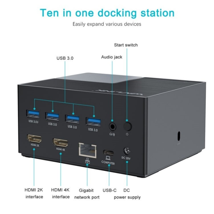 WAVLINK UG76PD2 3.5mm Audio, Gigabit Network Port Dual HD Universal Docking Station(EU Plug)