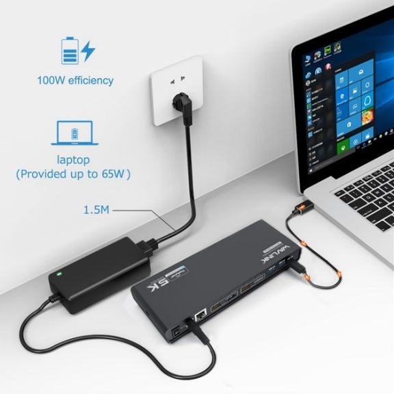 WAVLINK UG69PD6 Dual 4K Laptop Docking Station 5K HD Displaylink 65 / 100W PD Charging, Plug:EU Plug