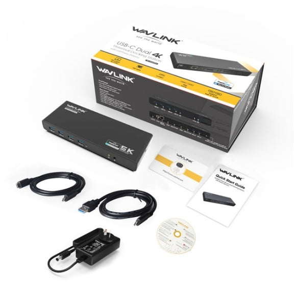 WAVLINK UG69PD6 Dual 4K Laptop Docking Station 5K HD Displaylink 65 / 100W PD Charging, Plug:EU Plug