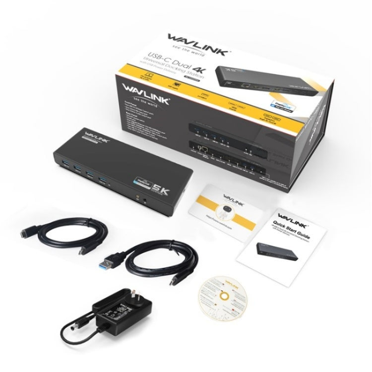 WAVLINK UG69PD6 Dual 4K Laptop Docking Station 5K HD Displaylink 65 / 100W PD Charging, Plug:EU Plug