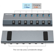 WAVLINK UH3076 5Gbps 7-port USB 3.0 Hub with Independent Switch and LED Indicator(EU Plug)