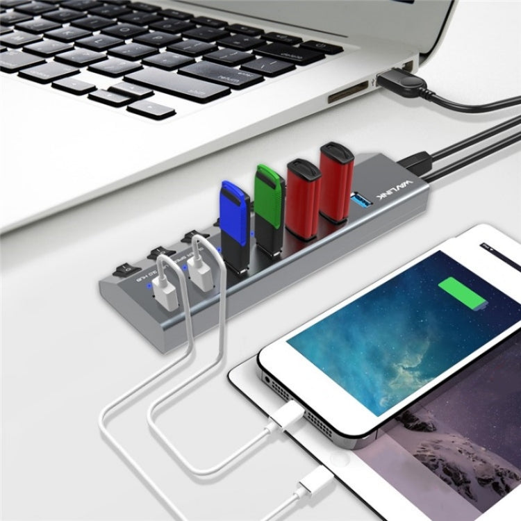 WAVLINK UH3076 5Gbps 7-port USB 3.0 Hub with Independent Switch and LED Indicator(UK Plug)