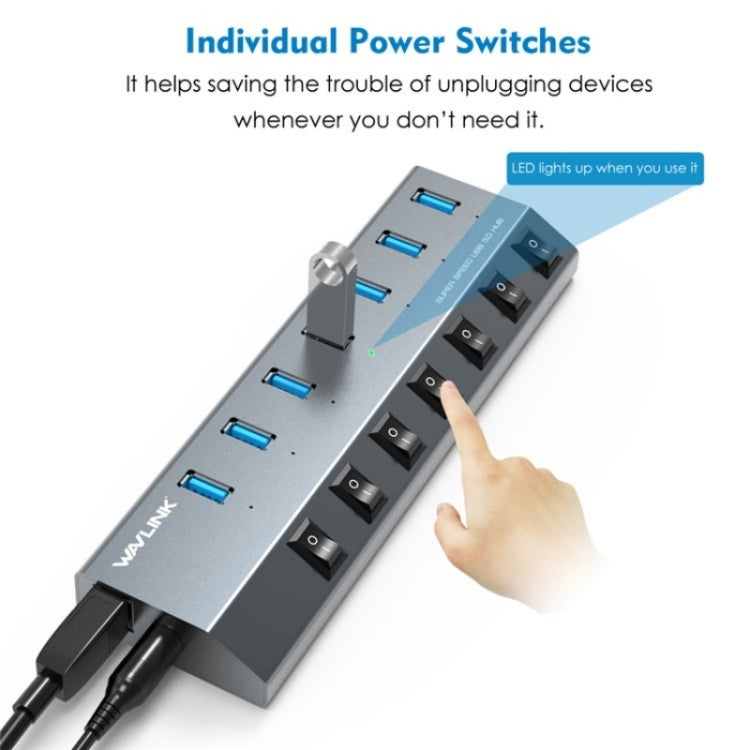 WAVLINK UH3076 5Gbps 7-port USB 3.0 Hub with Independent Switch and LED Indicator(US Plug)