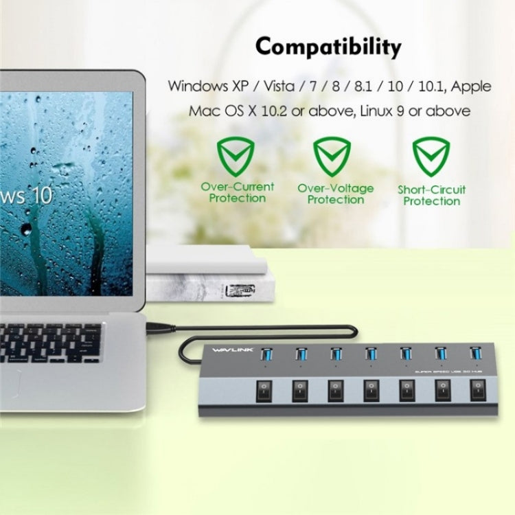 WAVLINK UH3076 5Gbps 7-port USB 3.0 Hub with Independent Switch and LED Indicator(US Plug)