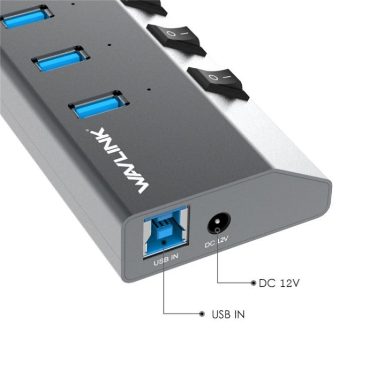 WAVLINK UH3076 5Gbps 7-port USB 3.0 Hub with Independent Switch and LED Indicator(US Plug)