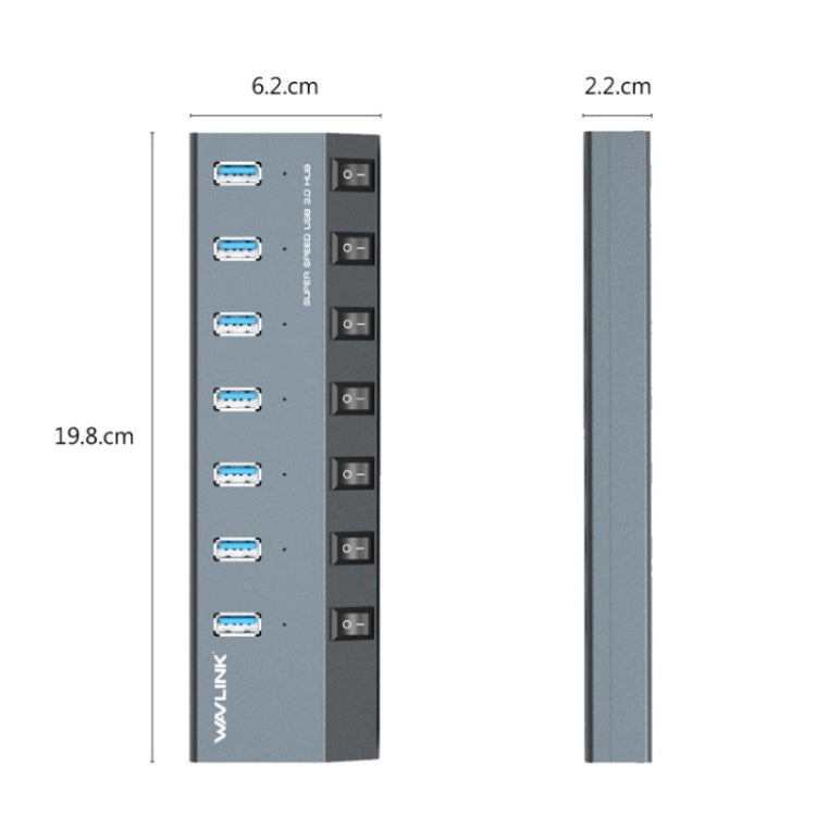 WAVLINK UH3076 5Gbps 7-port USB 3.0 Hub with Independent Switch and LED Indicator(US Plug)