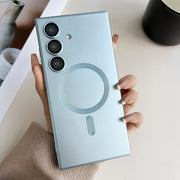 For Samsung Galaxy S25 5G Metallic Paint Magsafe Liquid TPU Phone Case(Blue)