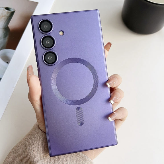 For Samsung Galaxy S25 5G Metallic Paint Magsafe Liquid TPU Phone Case(Purple)
