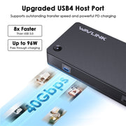 WAVLINK UTD22 Support 96W Laptop Charging USB4 Docking Station Dual Monitor USB-C Hub(US Plug)