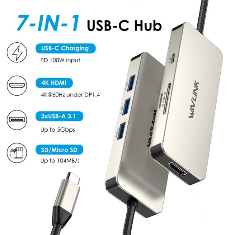 WAVLINK UHP3416 7-in-1 PD100W Charging SD / TF Card Reader 4K HD Type-C Docking Station(Blue)