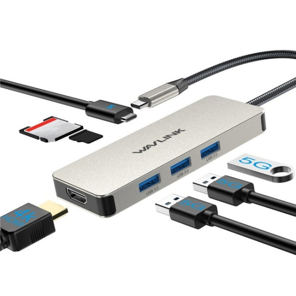 WAVLINK UHP3416 7-in-1 PD100W Charging SD / TF Card Reader 4K HD Type-C Docking Station(Dark Grey)