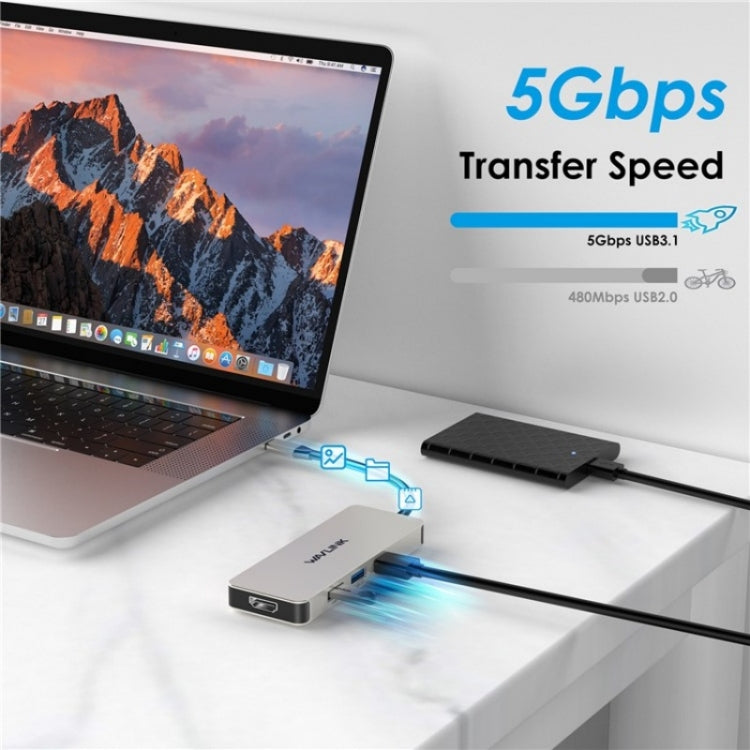 WAVLINK UHP3416 7-in-1 PD100W Charging SD / TF Card Reader 4K HD Type-C Docking Station(Dark Grey)