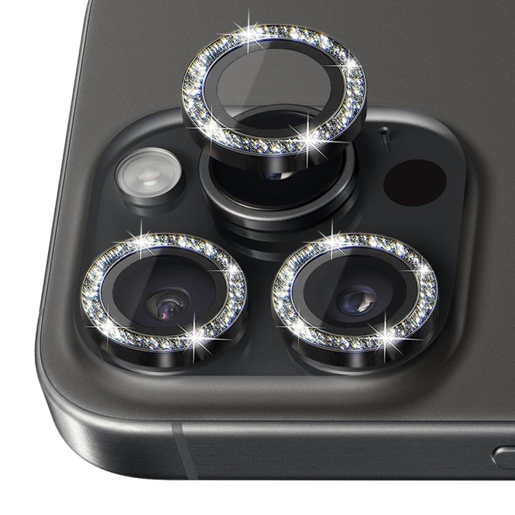 For iPhone 16 Pro / 16 Pro Max NORTHJO Glitter Camera Lens Protector Tempered Glass Metal Ring Film(Black)