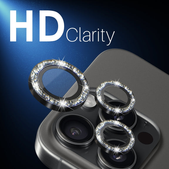 For iPhone 16 Pro / 16 Pro Max NORTHJO Glitter Camera Lens Protector Tempered Glass Metal Ring Film(Black)