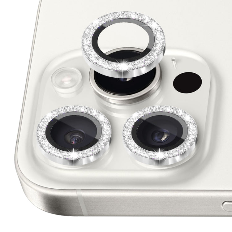 For iPhone 16 Pro / 16 Pro Max NORTHJO Glitter Camera Lens Protector Tempered Glass Metal Ring Film(Silver)